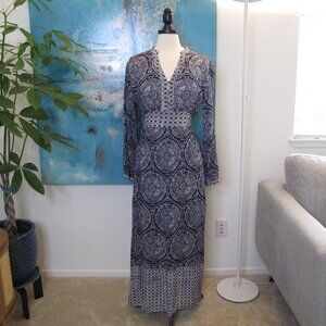EN CREME Navy Boho Patchwork Print Dress